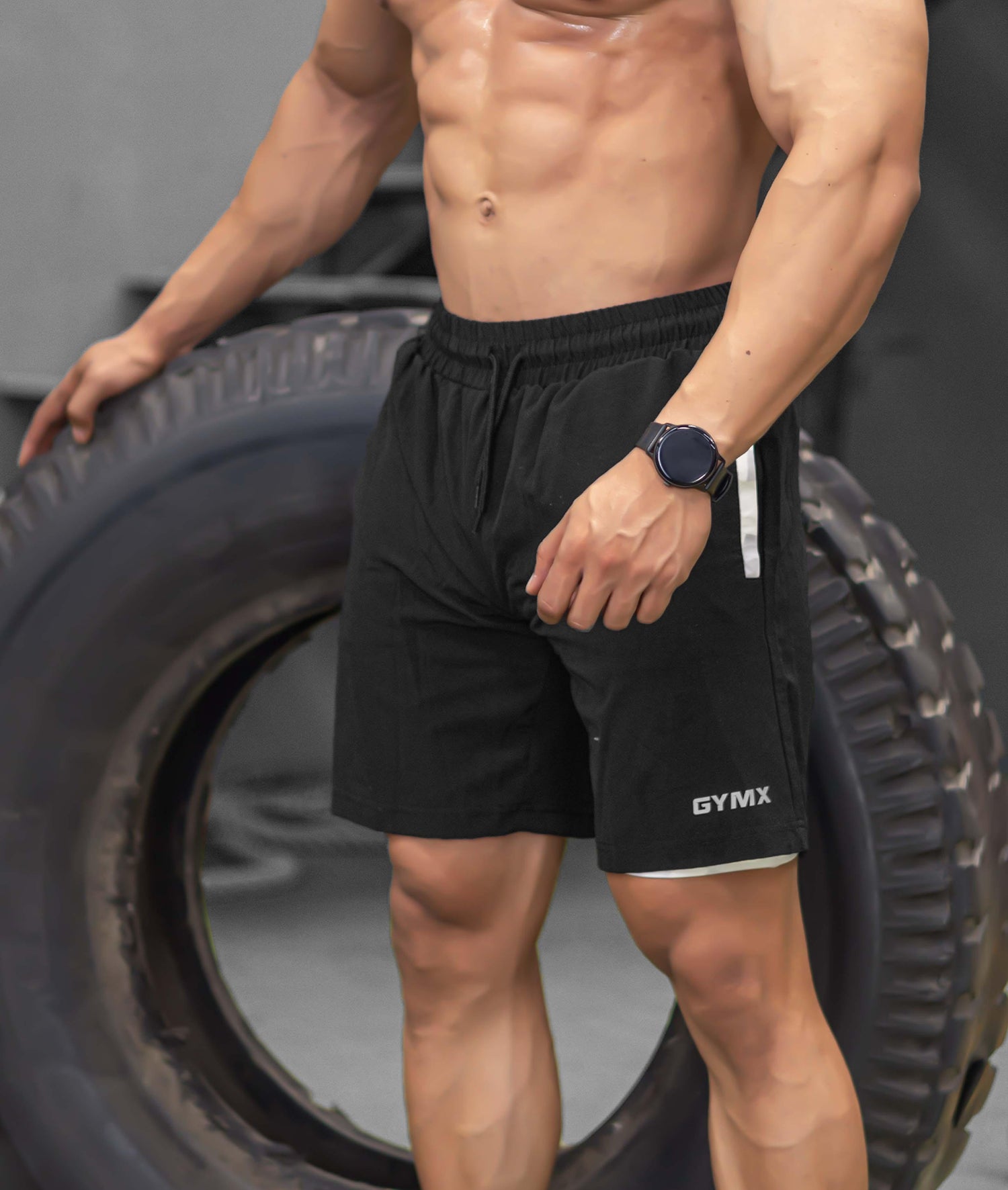 2-in-1 Compression Shorts with phone pocket: Snow Camo - GymX