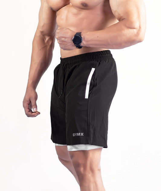 2-in-1 Compression Shorts with phone pocket: Snow Camo - GymX