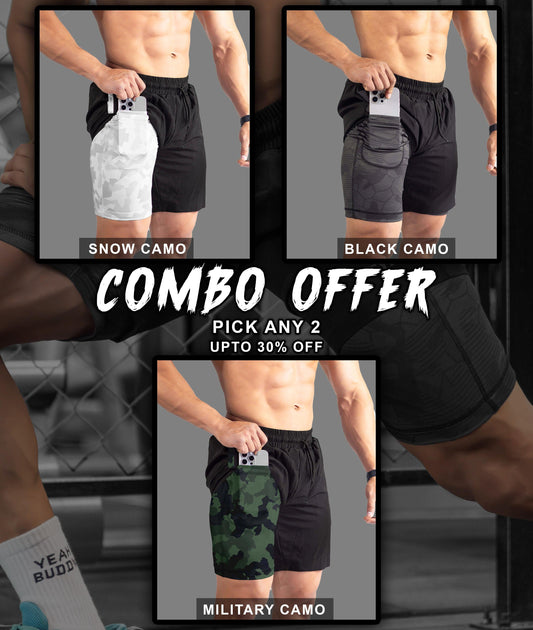 Combo Deal: 2-in-1 Compression Shorts with phone pocket: Pick any 2 - GymX