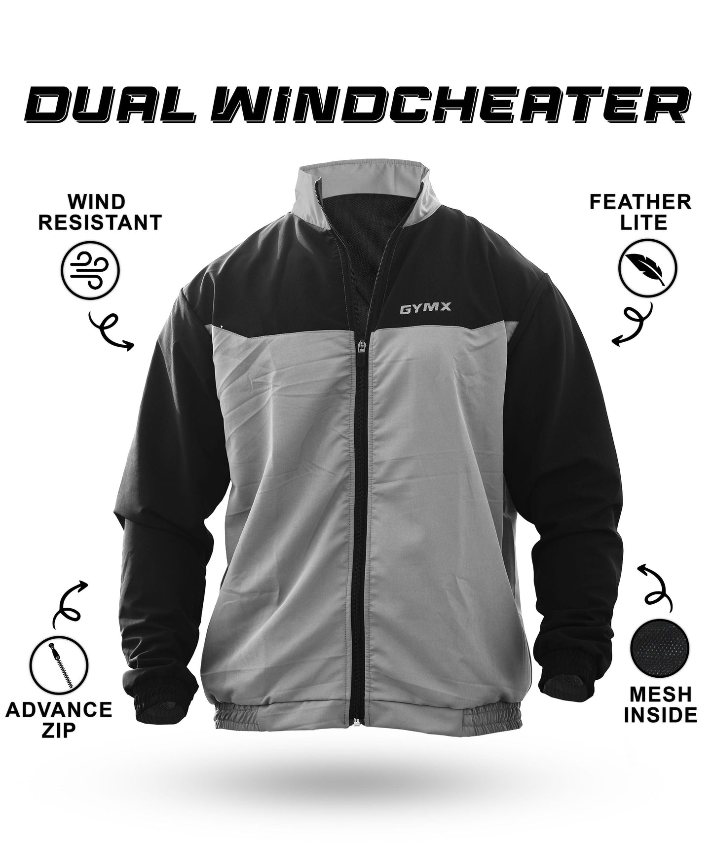 Dual GymX Windcheaters: Black with Grey