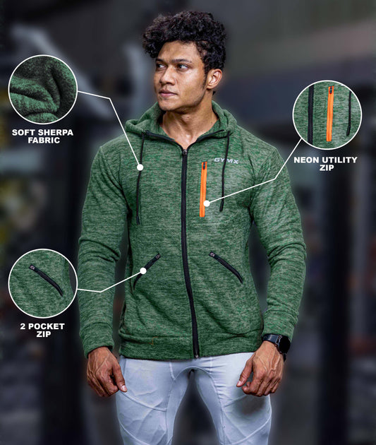 Sherpa Fleece Fluffy GymX Hoodie- Forest Green - GymX