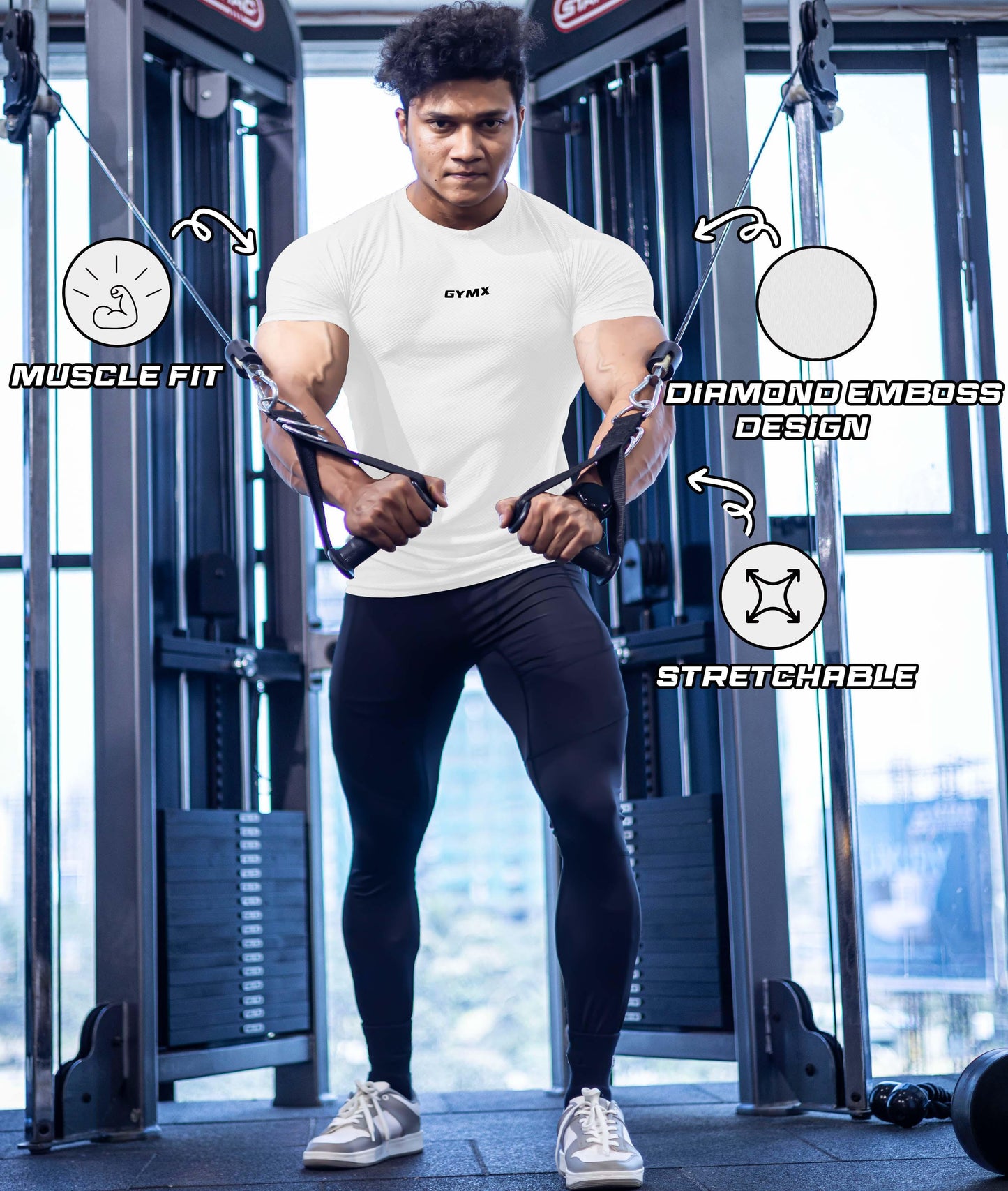 Diamond Cut GymX Tee; Frost White - GymX