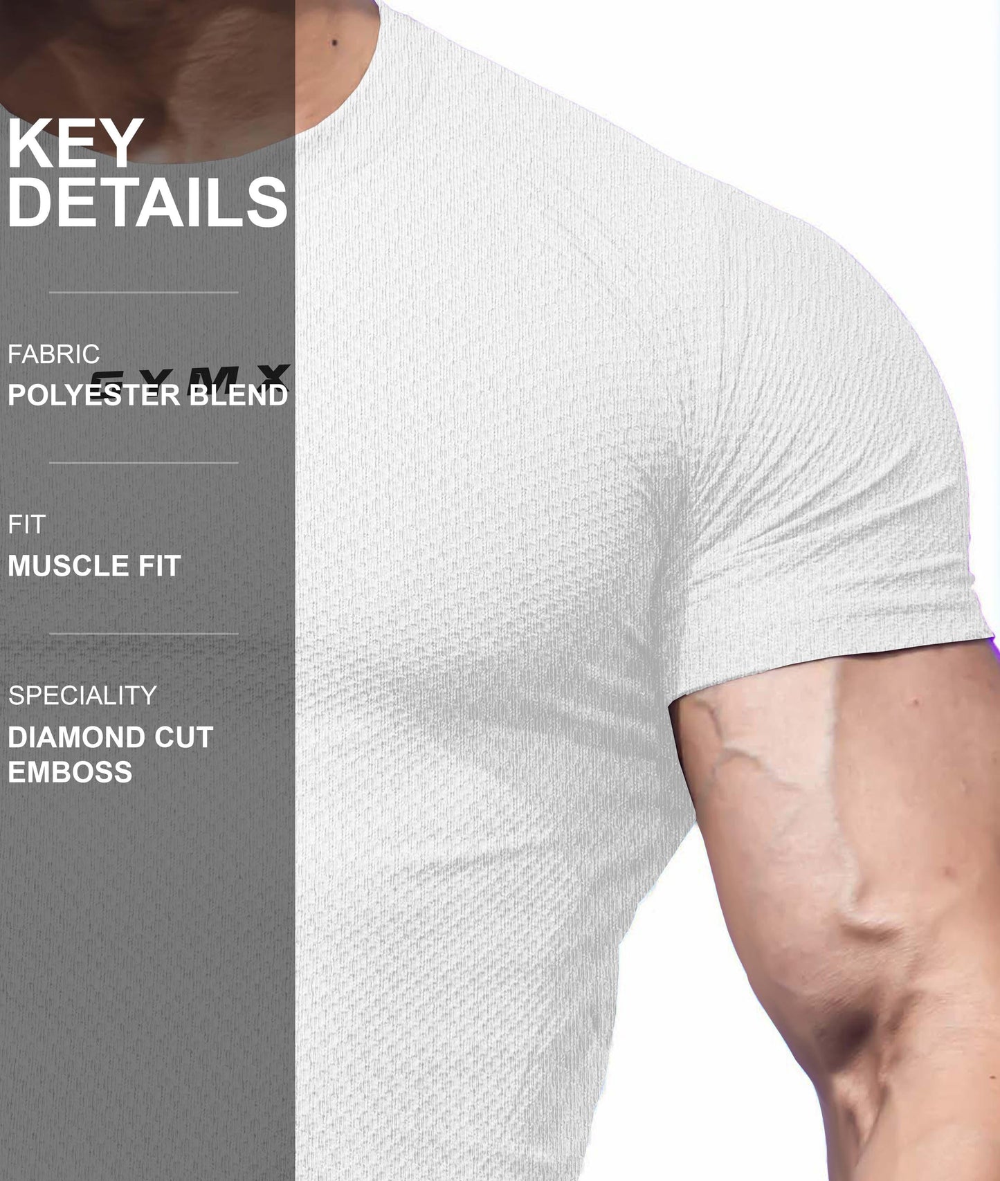 Diamond Cut GymX Tee; Frost White - GymX