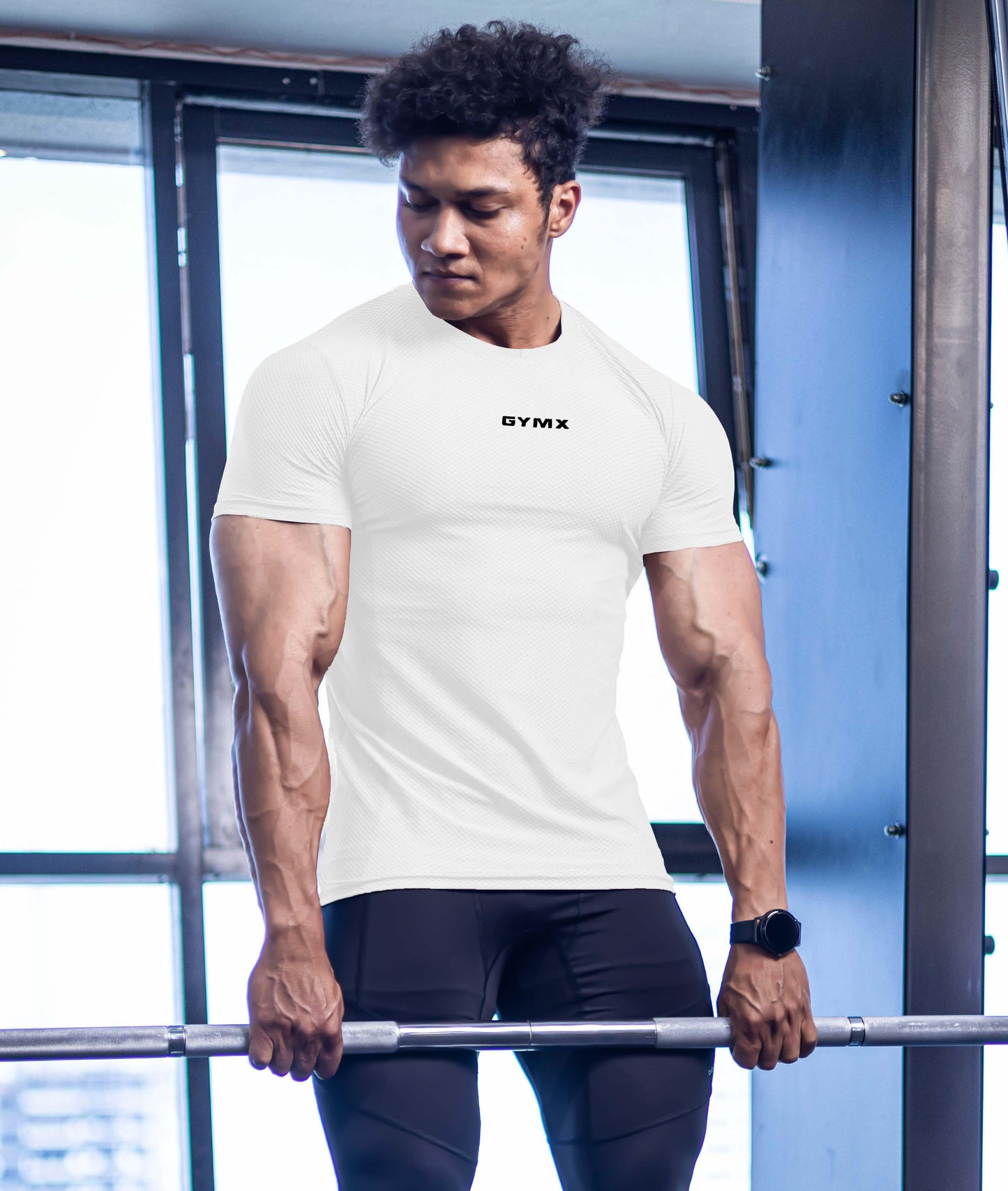 Diamond Cut GymX Tee; Frost White - GymX