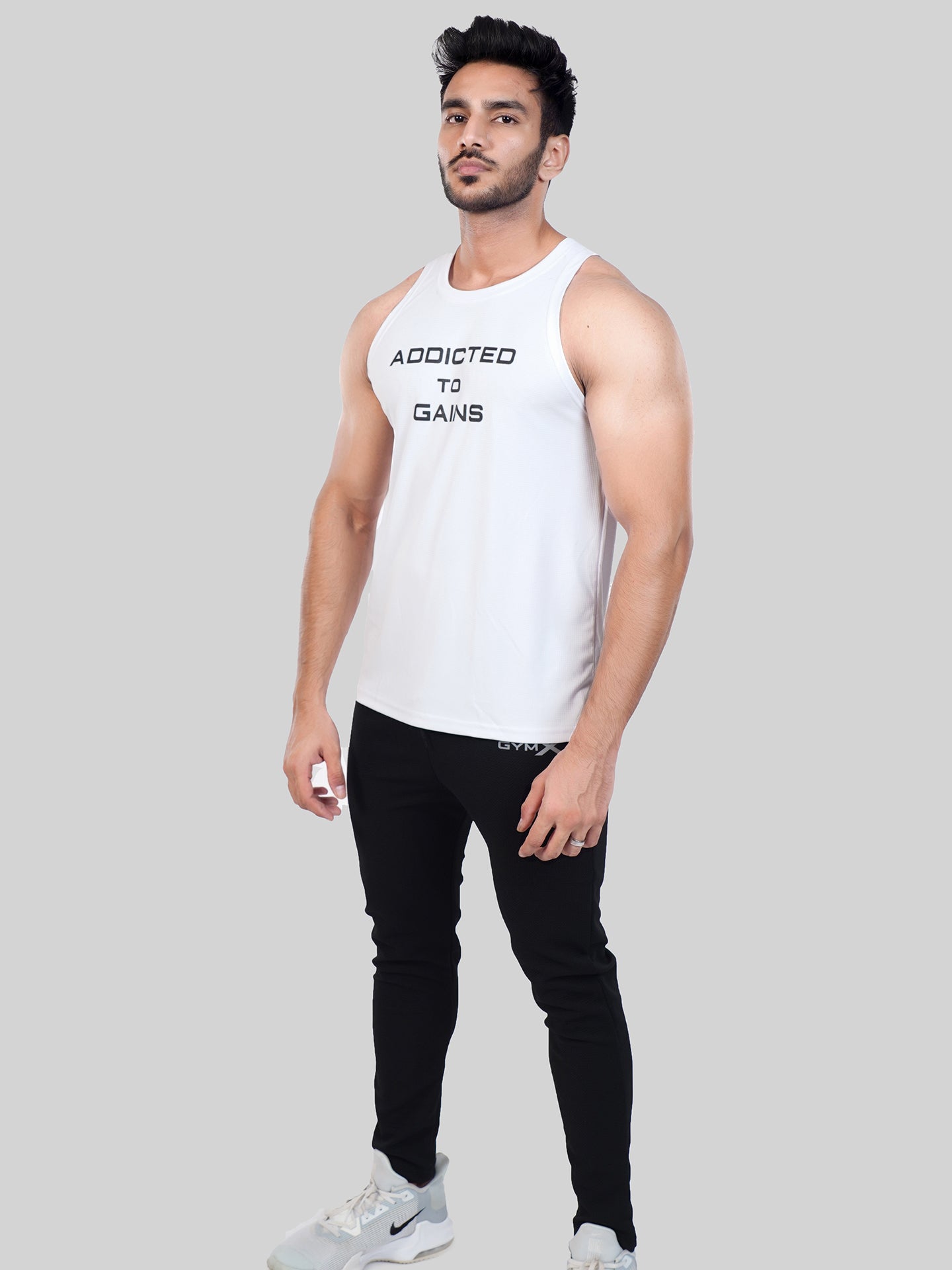 Ultra Lite GymX White Tank: Addicted To Gains - Sale