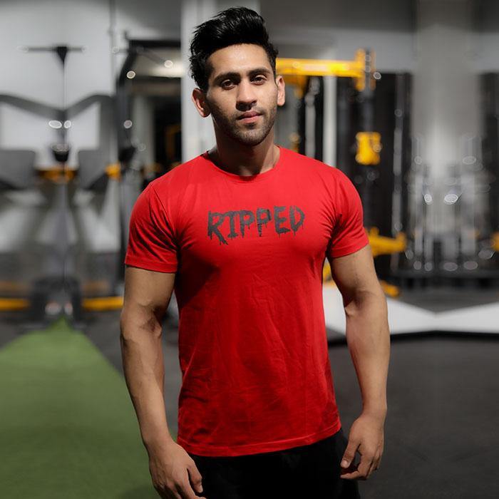 Ripped Blood Red Tee (4 way stretch) - GymX