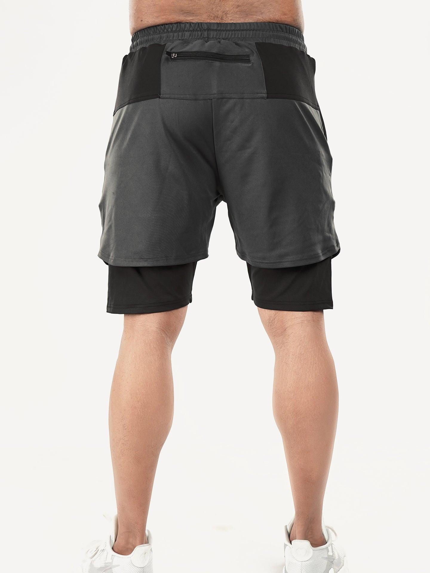 2-in-1 Shorts with phone pocket: Charcoal Grey