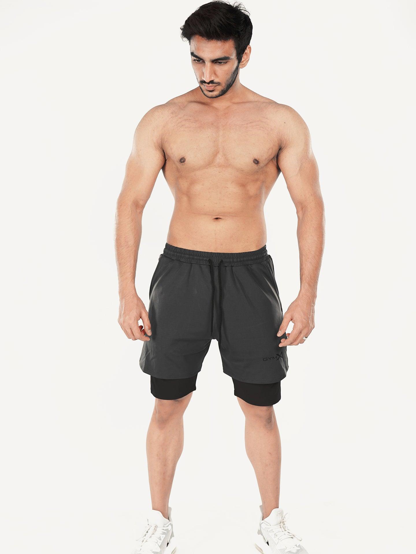 2-in-1 Shorts with phone pocket: Charcoal Grey – GymX