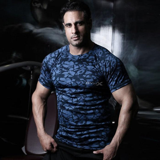 Web Azure Blue Tee- Meteorite GymX Series(Dry Fit)- Sale