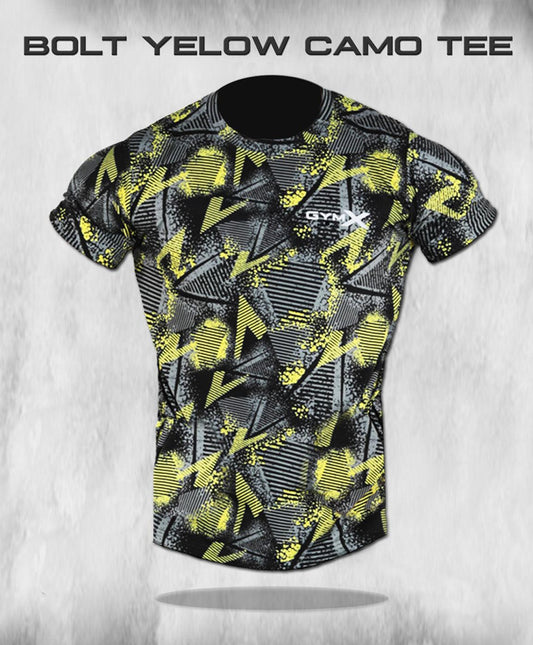 Bolt Yellow Camo Tee (4 way stretch)- Sale - GymX